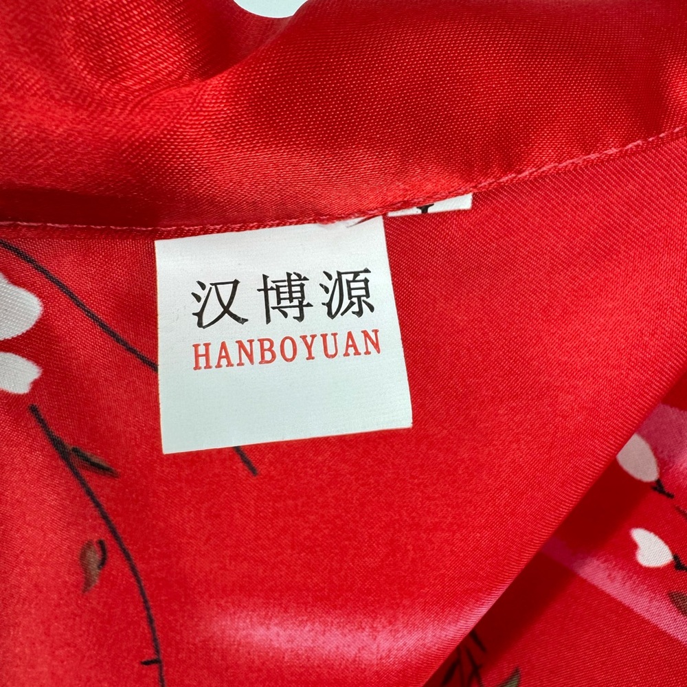 Hanboyuan Red Satin-Feel‎ Kimono Robe Floral Print Wrap Lounge Robe OS - Picture 5 of 6